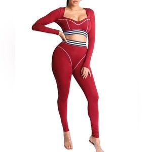 Women's Striped Elastic Waist Band Reverse Cover Stitch Detailed 2 Piece Set